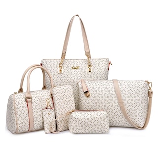 Foto 1 | Set 6 Bolsas Mujer Cartera Estampada Moda Dama Cosmetiquera Lab.g Beige