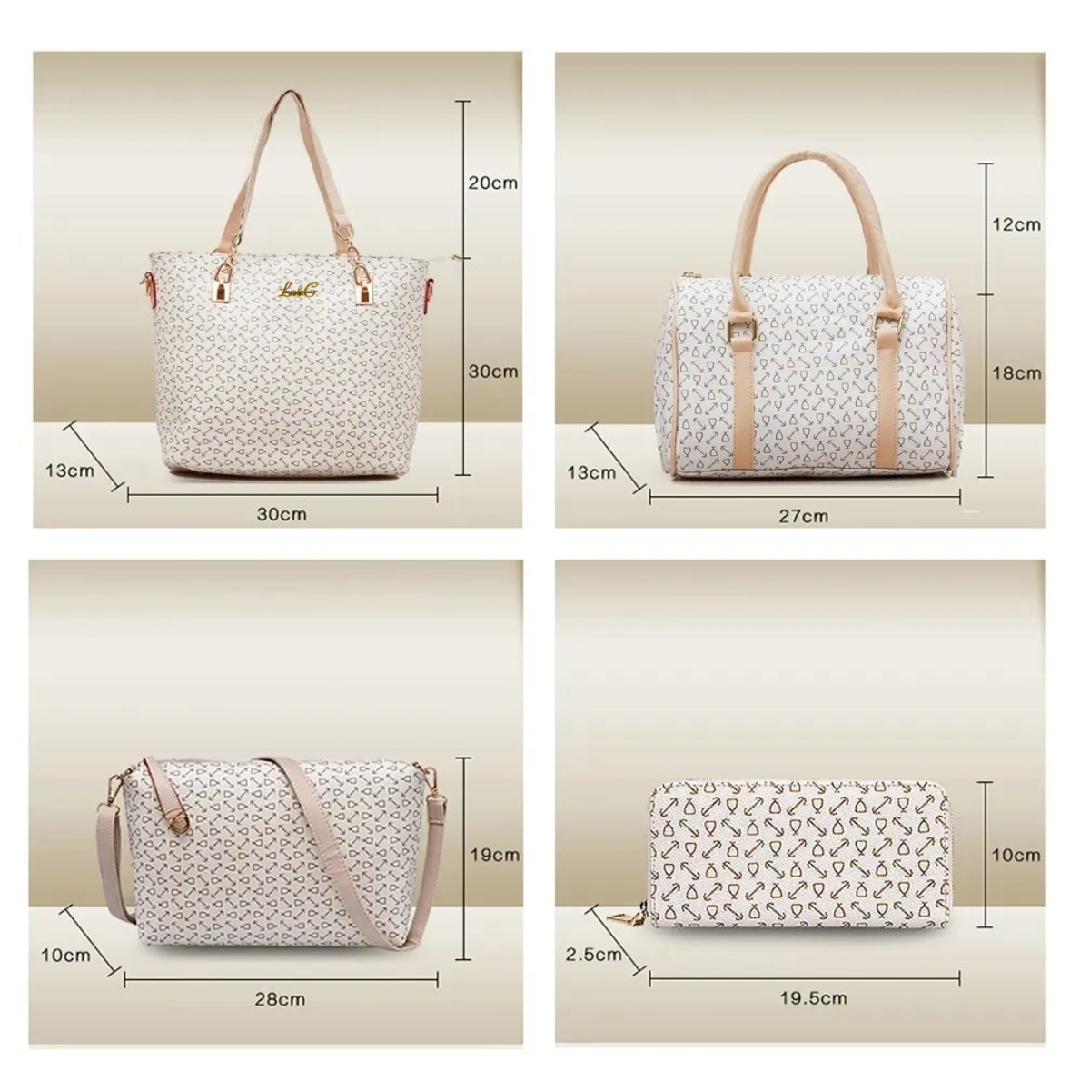 Foto 3 pulgar | Set 6 Bolsas Mujer Cartera Estampada Moda Dama Cosmetiquera Lab.g Beige
