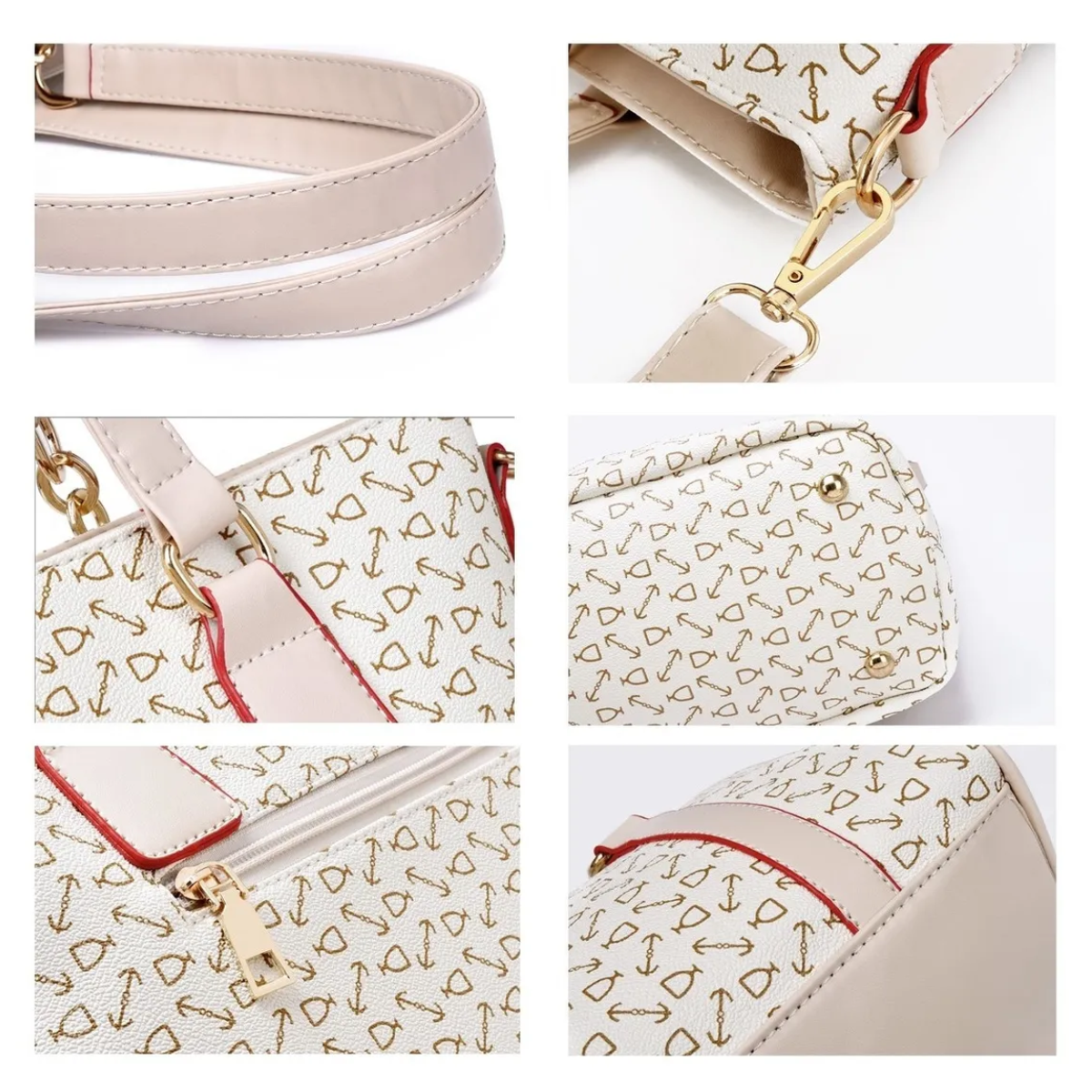 Foto 4 pulgar | Set 6 Bolsas Mujer Cartera Estampada Moda Dama Cosmetiquera Lab.g Beige