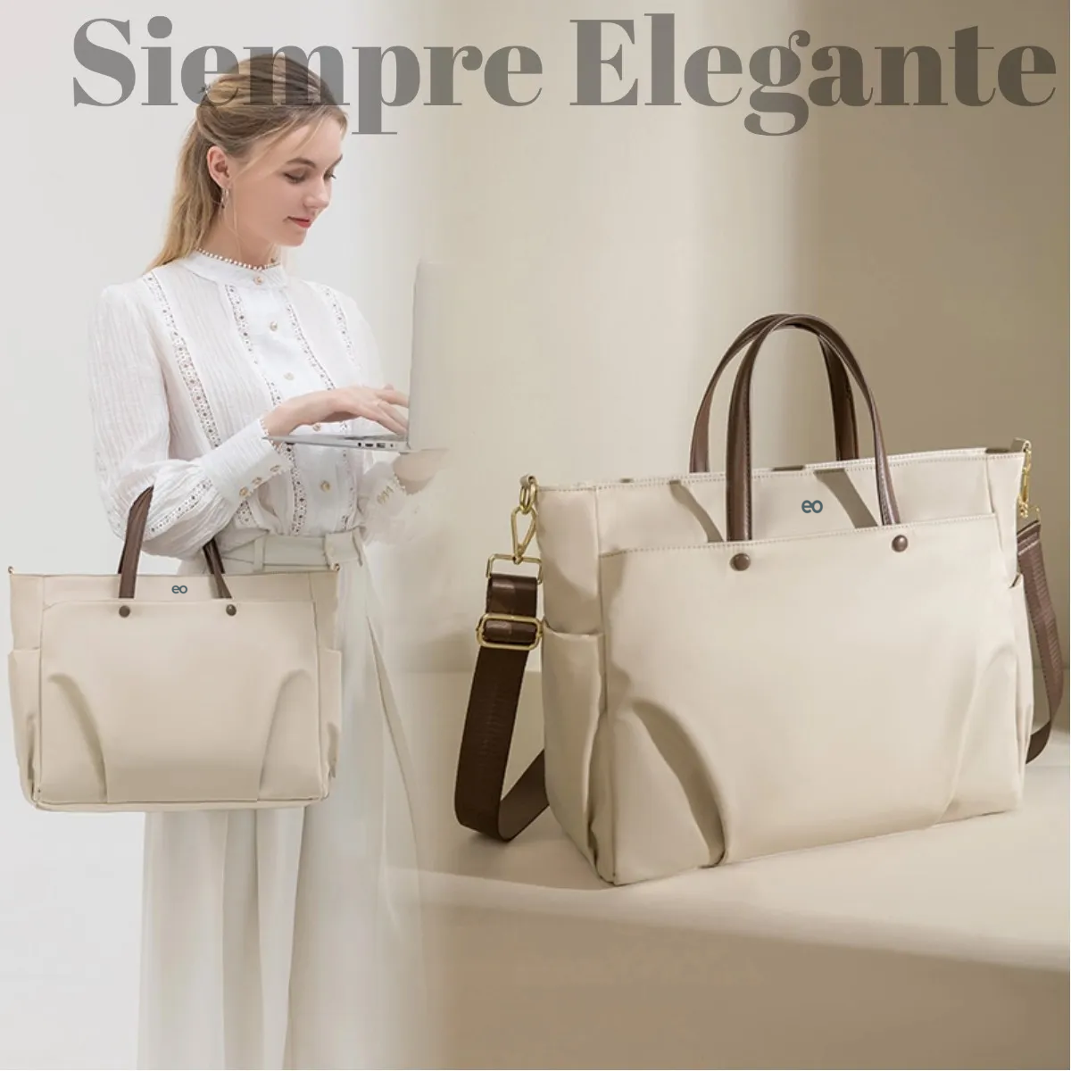 Foto 3 pulgar | Bolsa Para Laptop Mujer Impermeable  Eo Safe Imports  Esi-19524 Beige