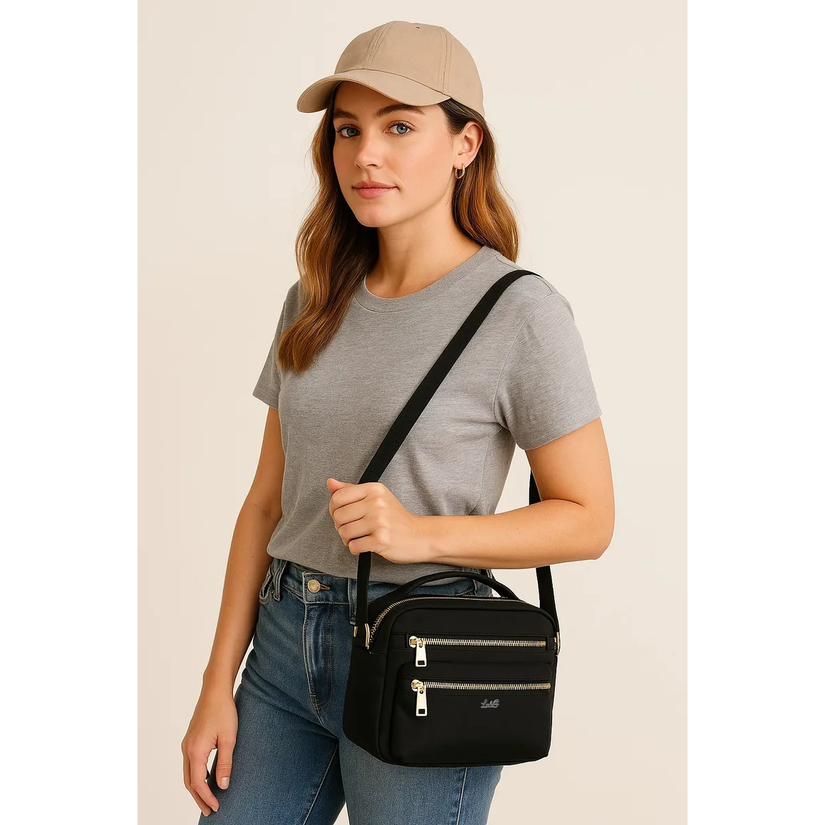 Foto 3 pulgar | Bolsa Crossbody Mujer Alta Capacidad Nailon Correa Ajustable Lab.g Negro''