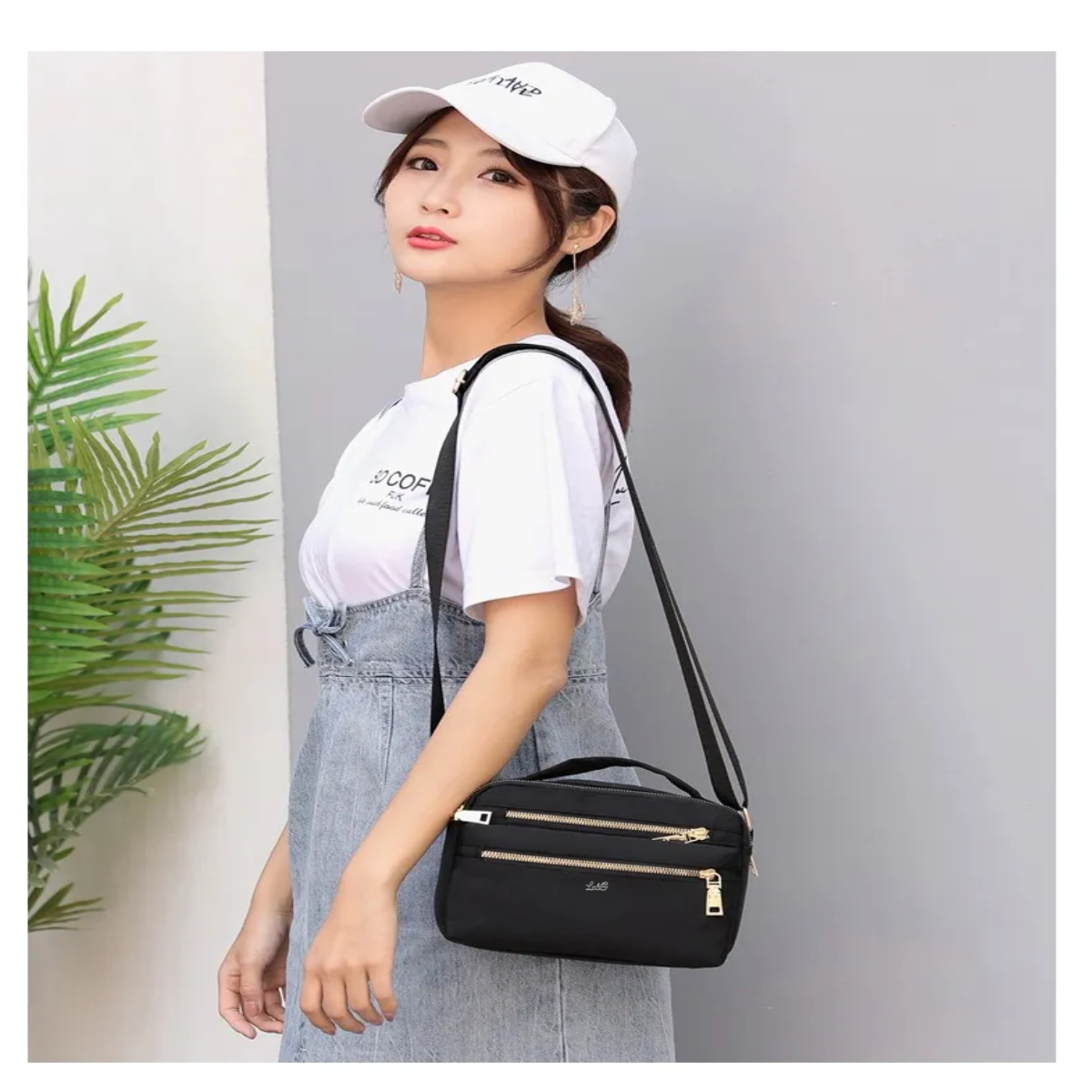 Foto 4 pulgar | Bolsa Crossbody Mujer Alta Capacidad Nailon Correa Ajustable Lab.g Negro''