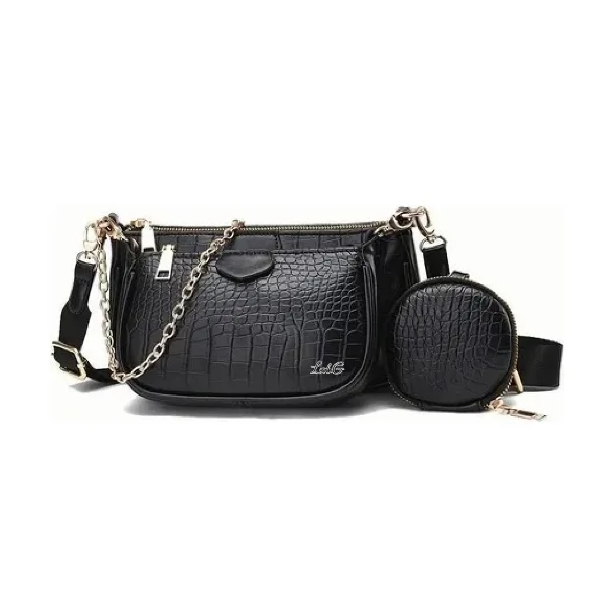 Foto 1 | 3en 1 Bolsas De Dama De Moda Con Estampado De Cocodrilo Lab.g Negra