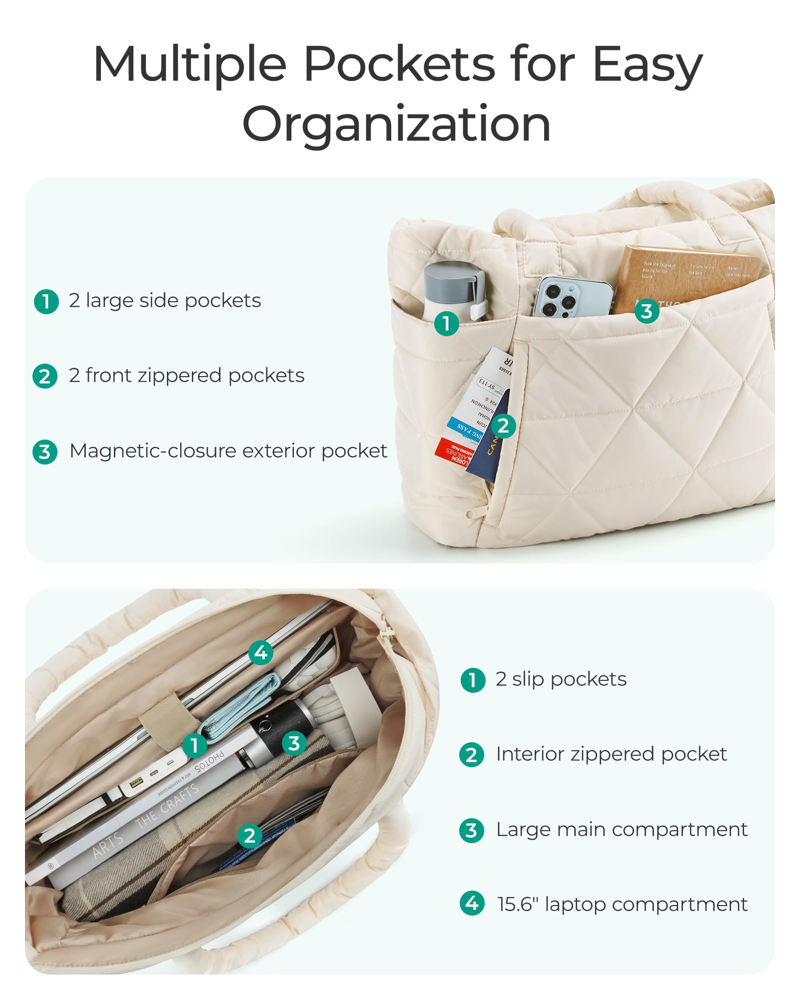 Foto 4 pulgar | Bolso De Mano Bagsmart Bolso De Mano Hinchado Con Cremallera Para Mujer, Color Morado - Venta Internacional.