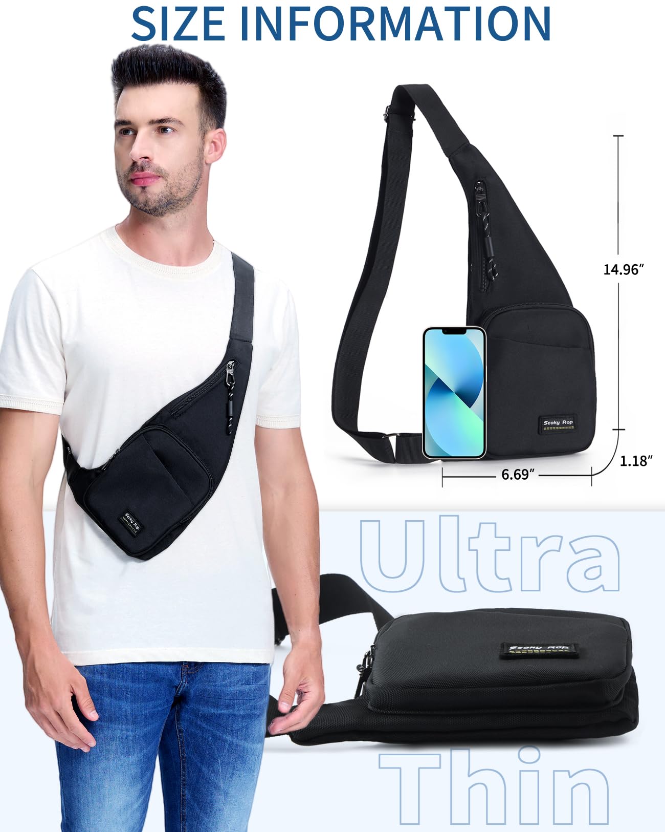 Foto 6 pulgar | Bandolera Seoky Rop Slim Impermeable Para Hombre Y Mujer, Color Negro - Venta Internacional.