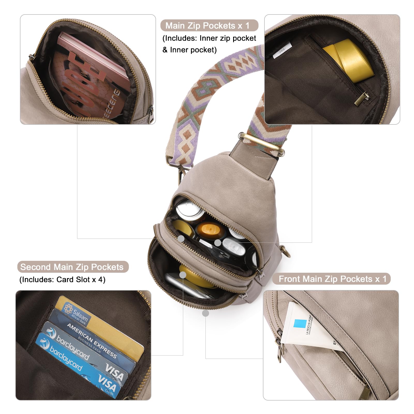 Foto 4 pulgar | Bolso Bandolera Cluci De Piel Para Mujer, Color Gris - Venta Internacional.