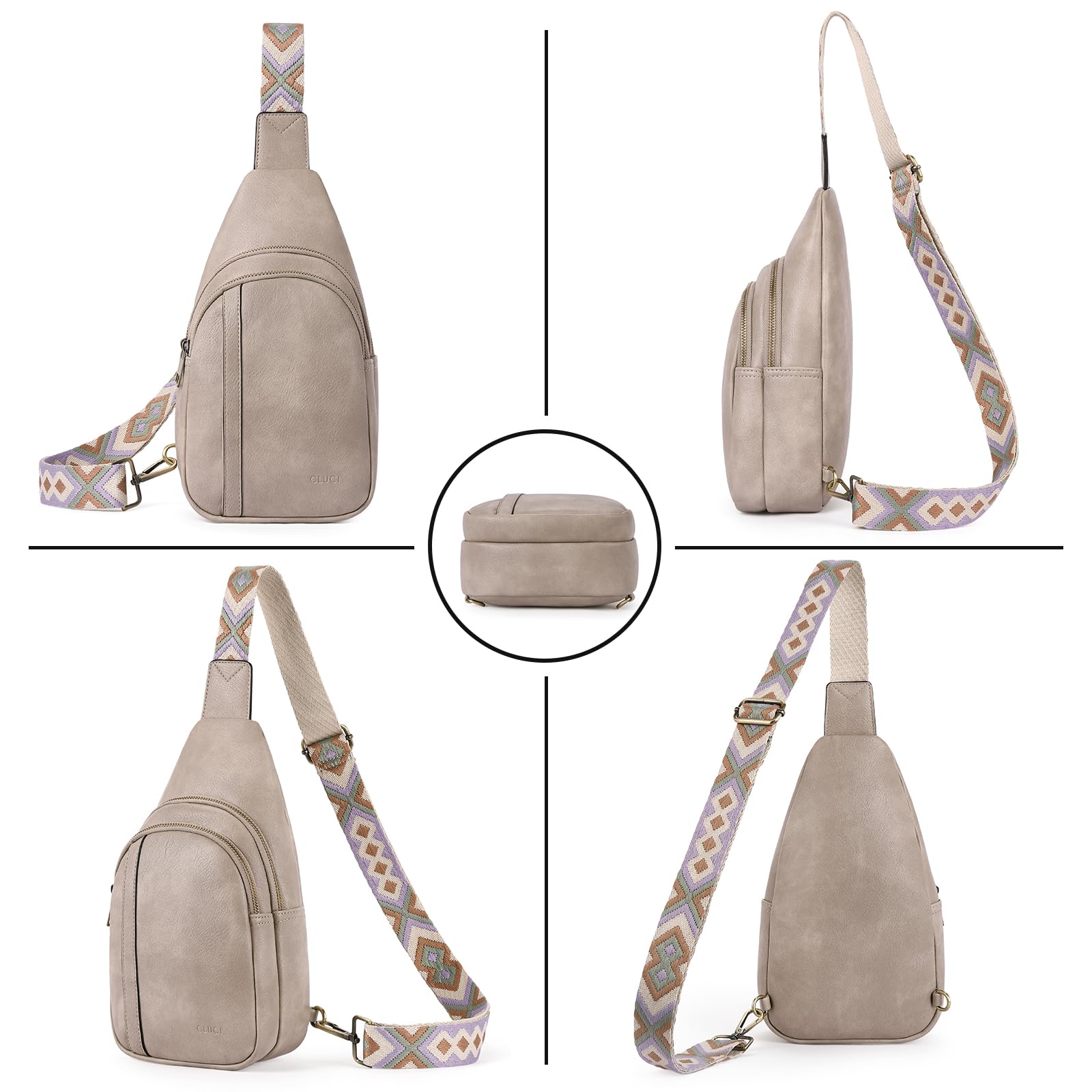 Foto 7 | Bolso Bandolera Cluci De Piel Para Mujer, Color Gris - Venta Internacional.