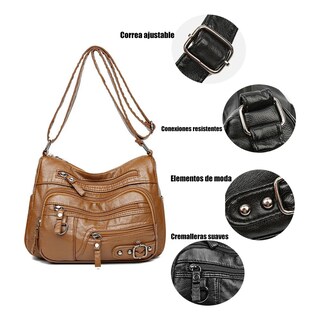 Foto 3 | Bolso Bandolera Suave Con Múltiples Bolsillos Eo Safe Imports Esi-19644 Marron