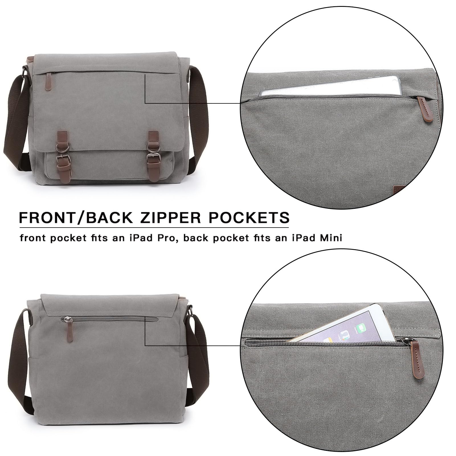 Foto 3 | Bandolera Tipo Bandolera Dasein Vintage Canvas Grey Para Portátil De 15 Pulgadas - Venta Internacional.