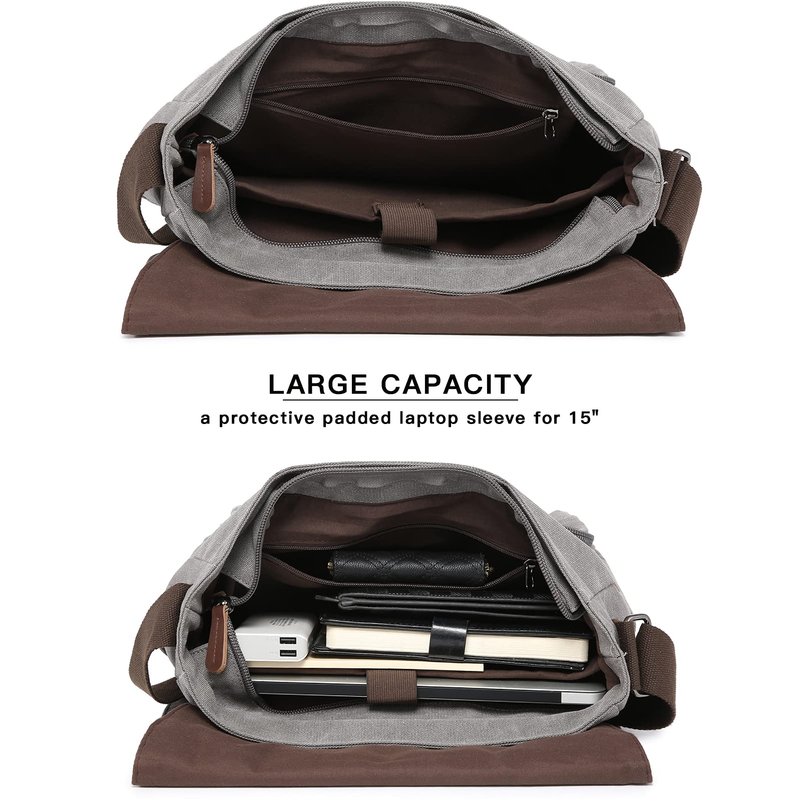 Foto 4 | Bandolera Tipo Bandolera Dasein Vintage Canvas Grey Para Portátil De 15 Pulgadas - Venta Internacional.