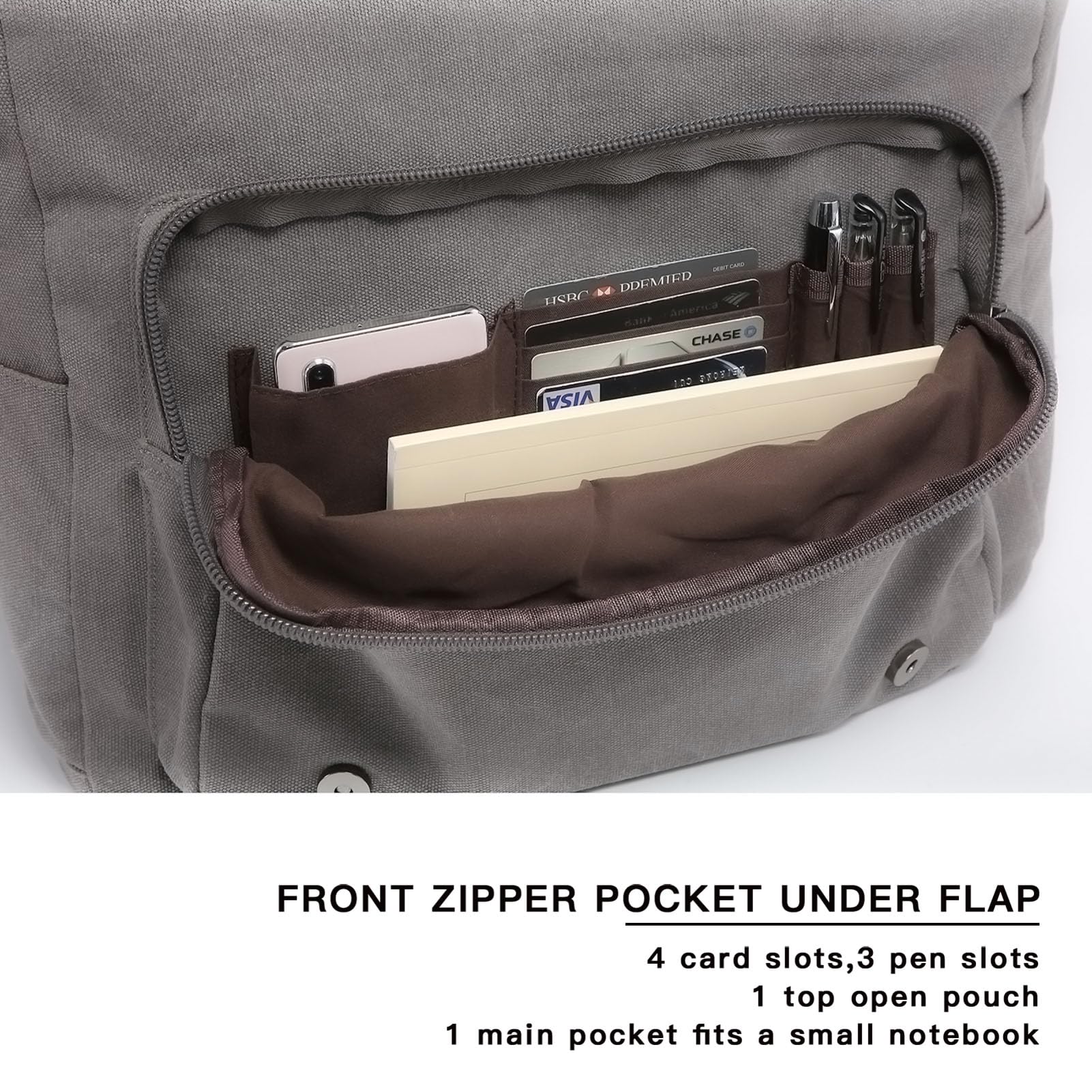Foto 5 | Bandolera Tipo Bandolera Dasein Vintage Canvas Grey Para Portátil De 15 Pulgadas - Venta Internacional.