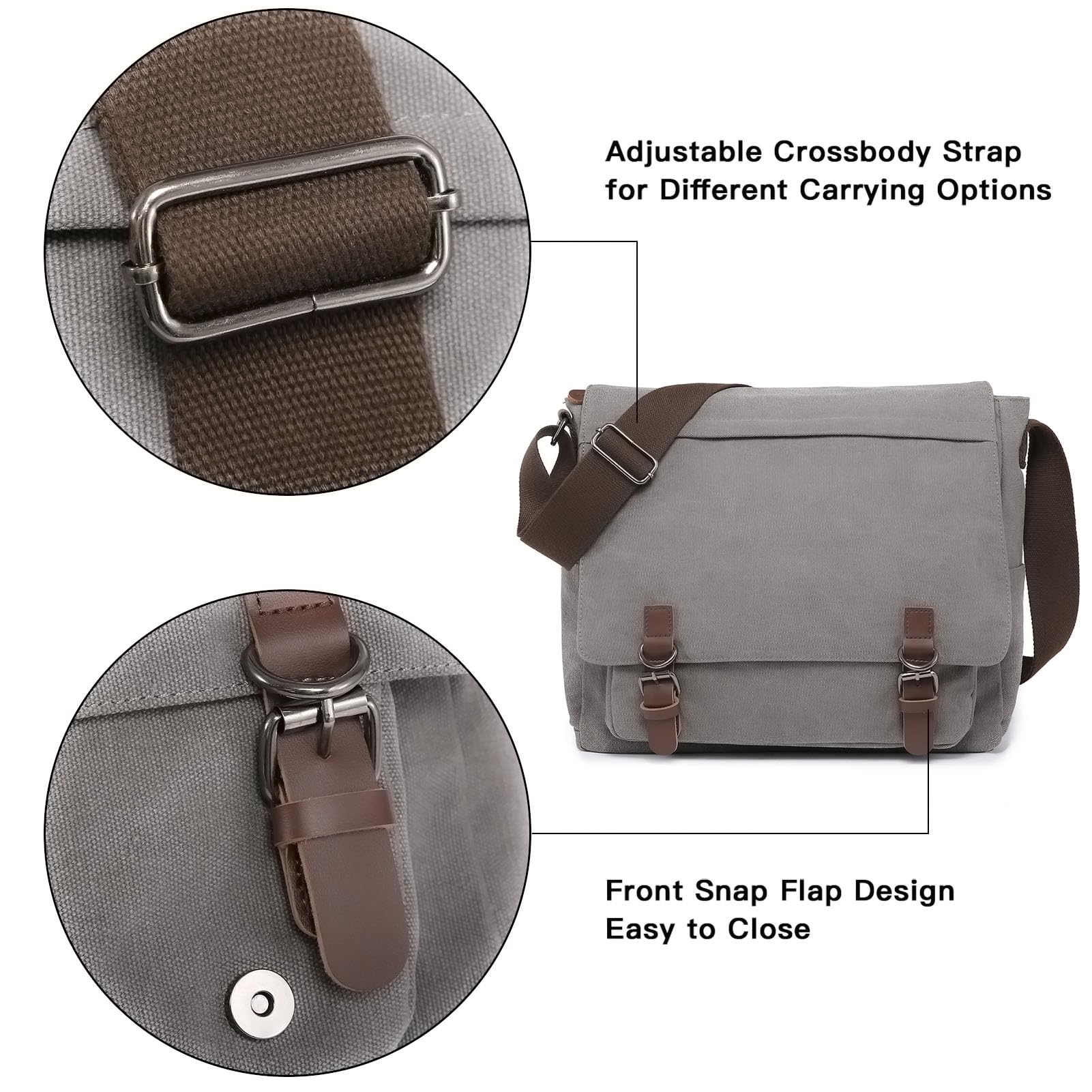 Foto 6 | Bandolera Tipo Bandolera Dasein Vintage Canvas Grey Para Portátil De 15 Pulgadas - Venta Internacional.