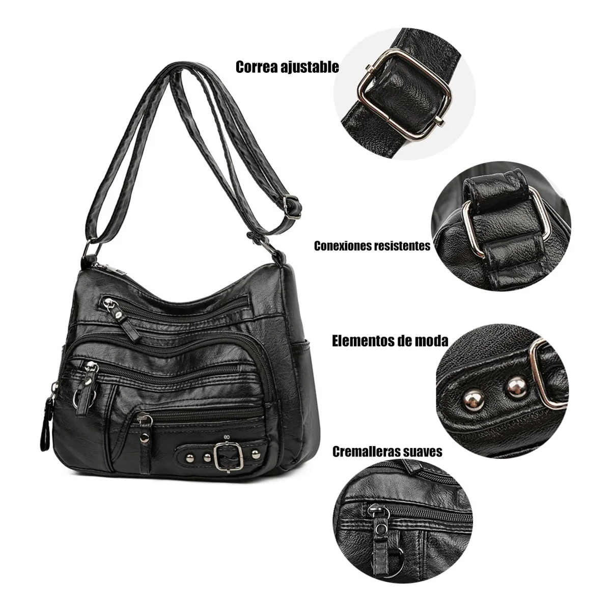 Foto 3 pulgar | Bolso Bandolera Suave Con Múltiples Bolsillos Eo Safe Imports Esi-19645 Negro