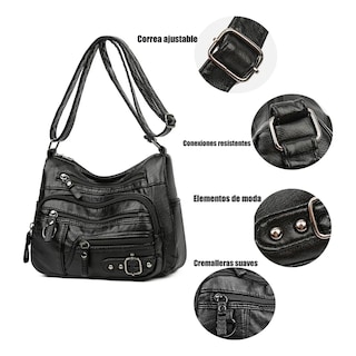 Foto 2 | Bolso Bandolera Suave Con Múltiples Bolsillos Eo Safe Imports Esi-19645 Negro