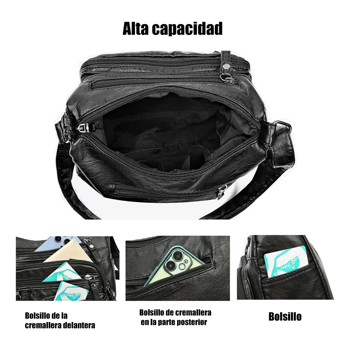 Foto 4 pulgar | Bolso Bandolera Suave Con Múltiples Bolsillos Eo Safe Imports Esi-19645 Negro