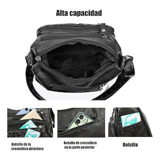 Foto 3 | Bolso Bandolera Suave Con Múltiples Bolsillos Eo Safe Imports Esi-19645 Negro