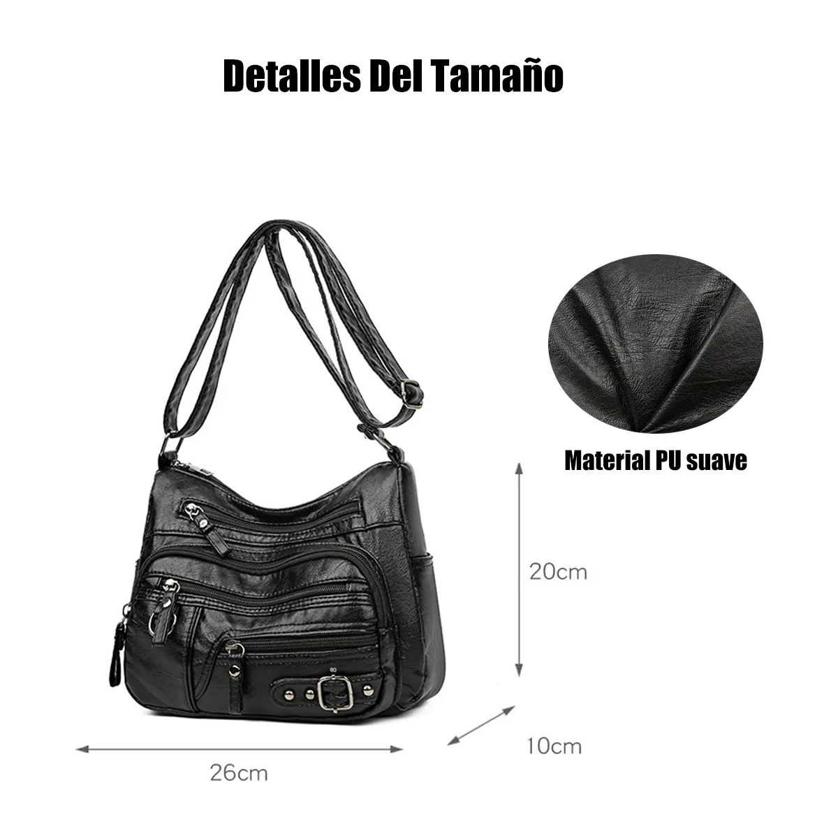 Foto 4 | Bolso Bandolera Suave Con Múltiples Bolsillos Eo Safe Imports Esi-19645 Negro