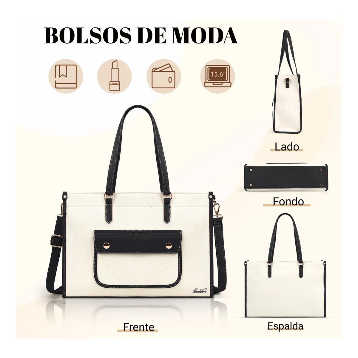 Foto 6 pulgar | Bolsa Para Laptop 15.6 Casual De Bolsa De Lona Blanca Detalles Lab.g Blanco