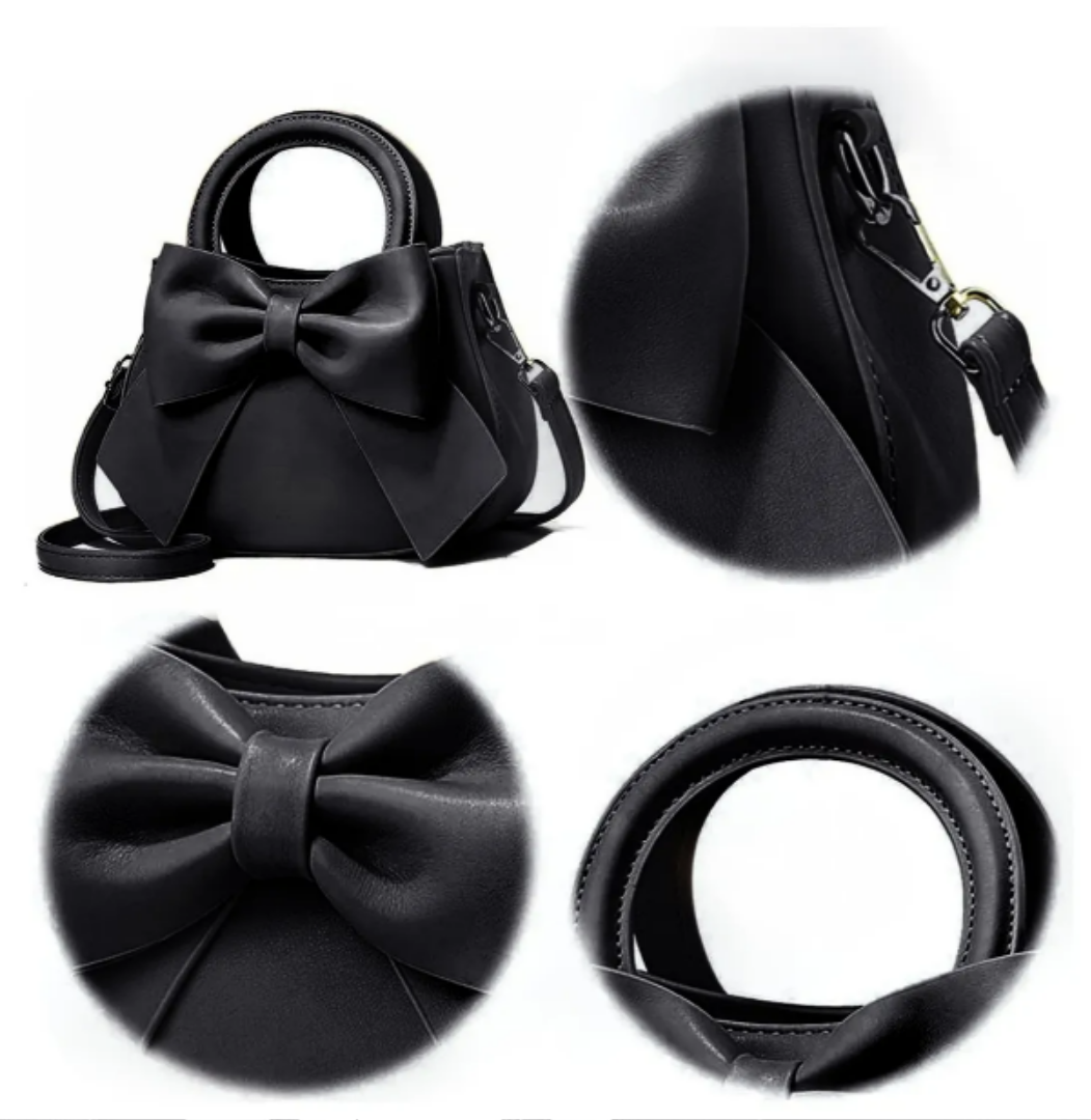 Foto 2 | Bolso Bandolera De Piel ''xtellar'' Con Sofisticado Lazo, Acabado En Níquel Y Correa De Hombro, Color Negro.