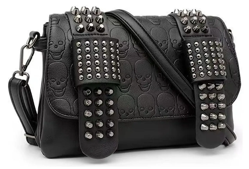 Foto 2 pulgar | Elegante Bolso Gótico Xtellar Bandolera De Cuero Con Detalles De Calavera Punk Y Cadena Plateada