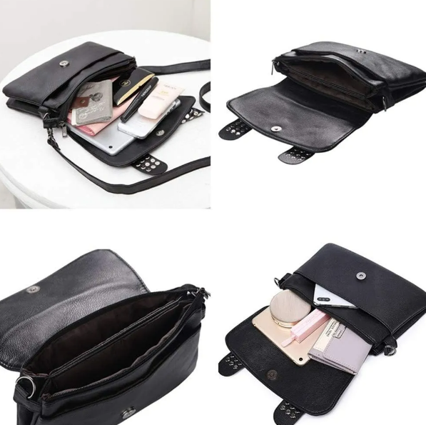 Foto 4 | Elegante Bolso Gótico Xtellar Bandolera De Cuero Con Detalles De Calavera Punk Y Cadena Plateada