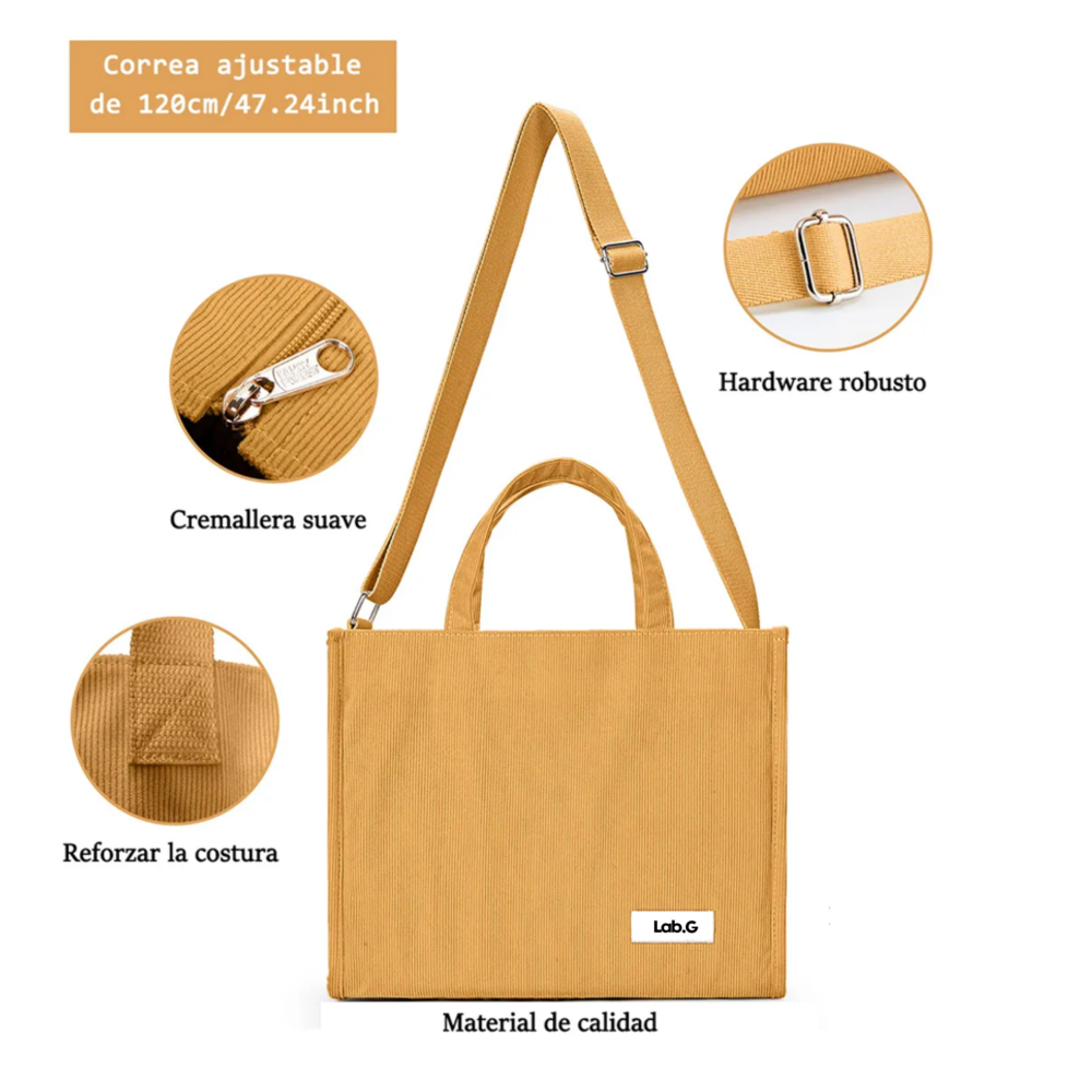 Foto 4 | Bolso Mujer De Pana Casual Lab.g  Amarillo