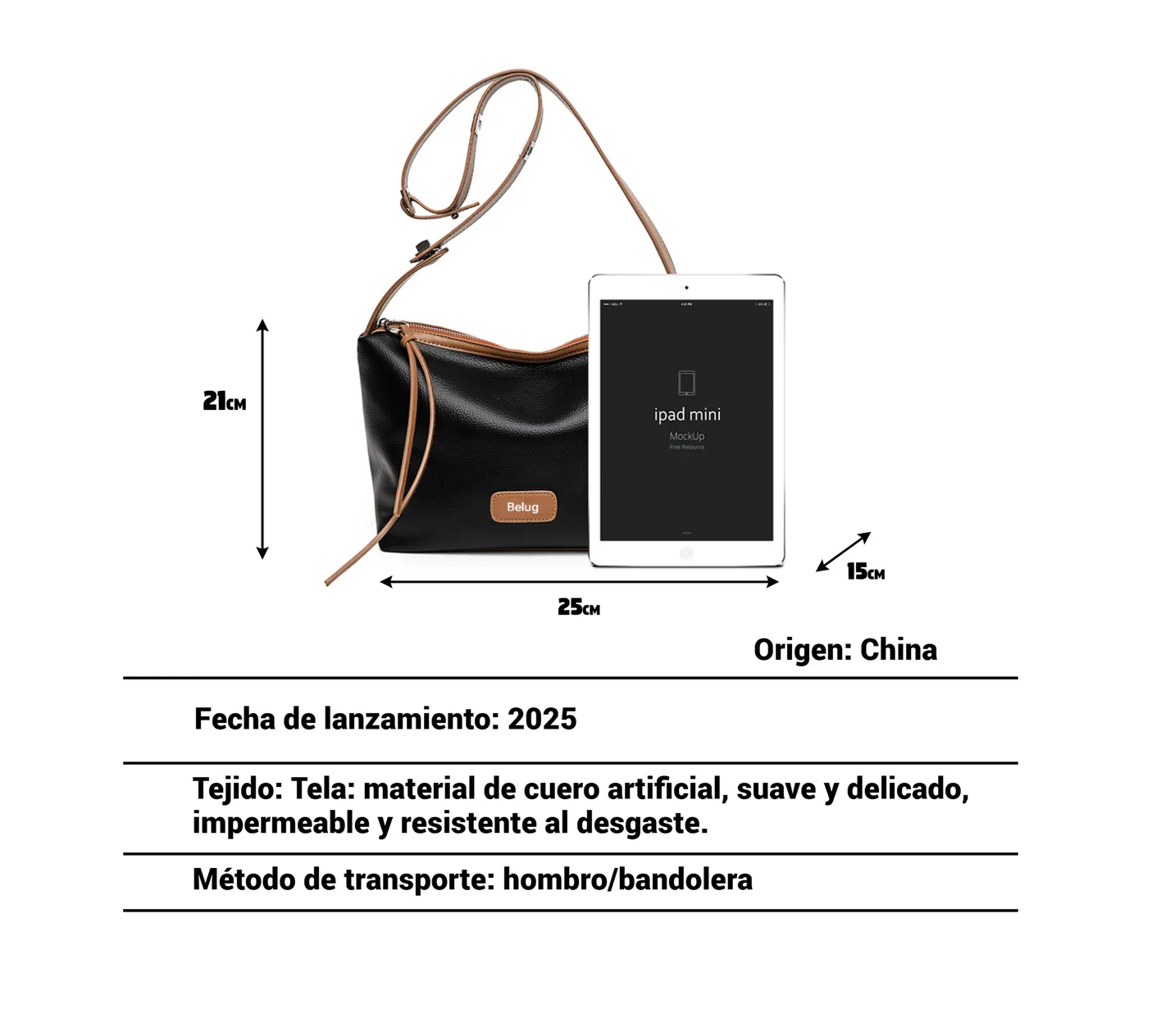 Foto 5 | Bolso De Mujer Ligero Con Hombro Negro