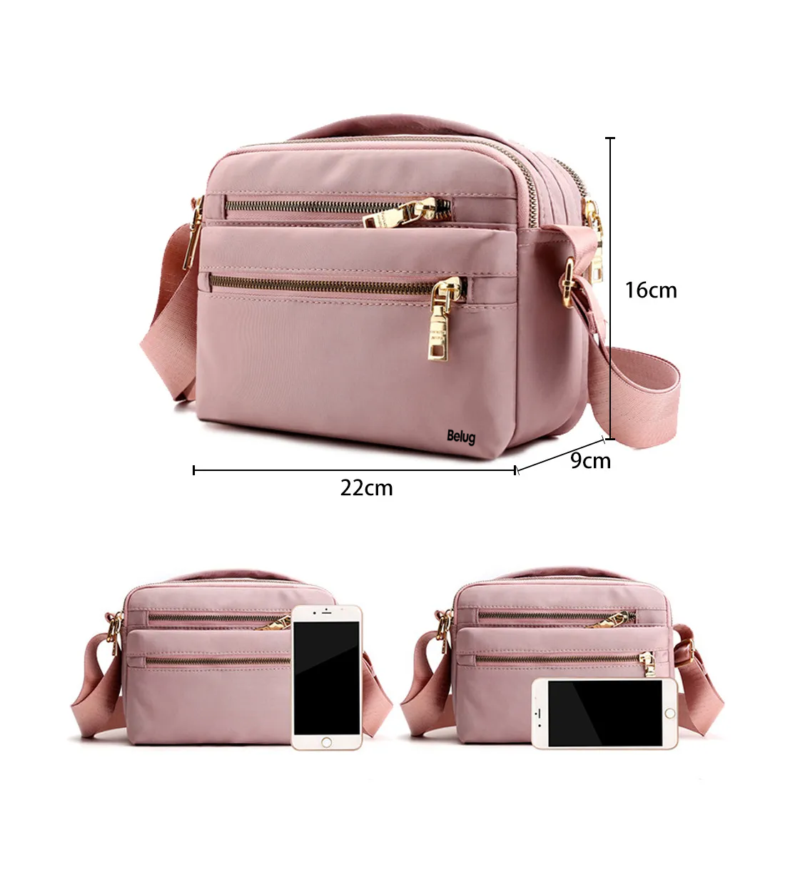 Foto 6 pulgar | Bolso Bandolera Pequeño Y Sencillo Con Cremallera Para Mujer Rosa