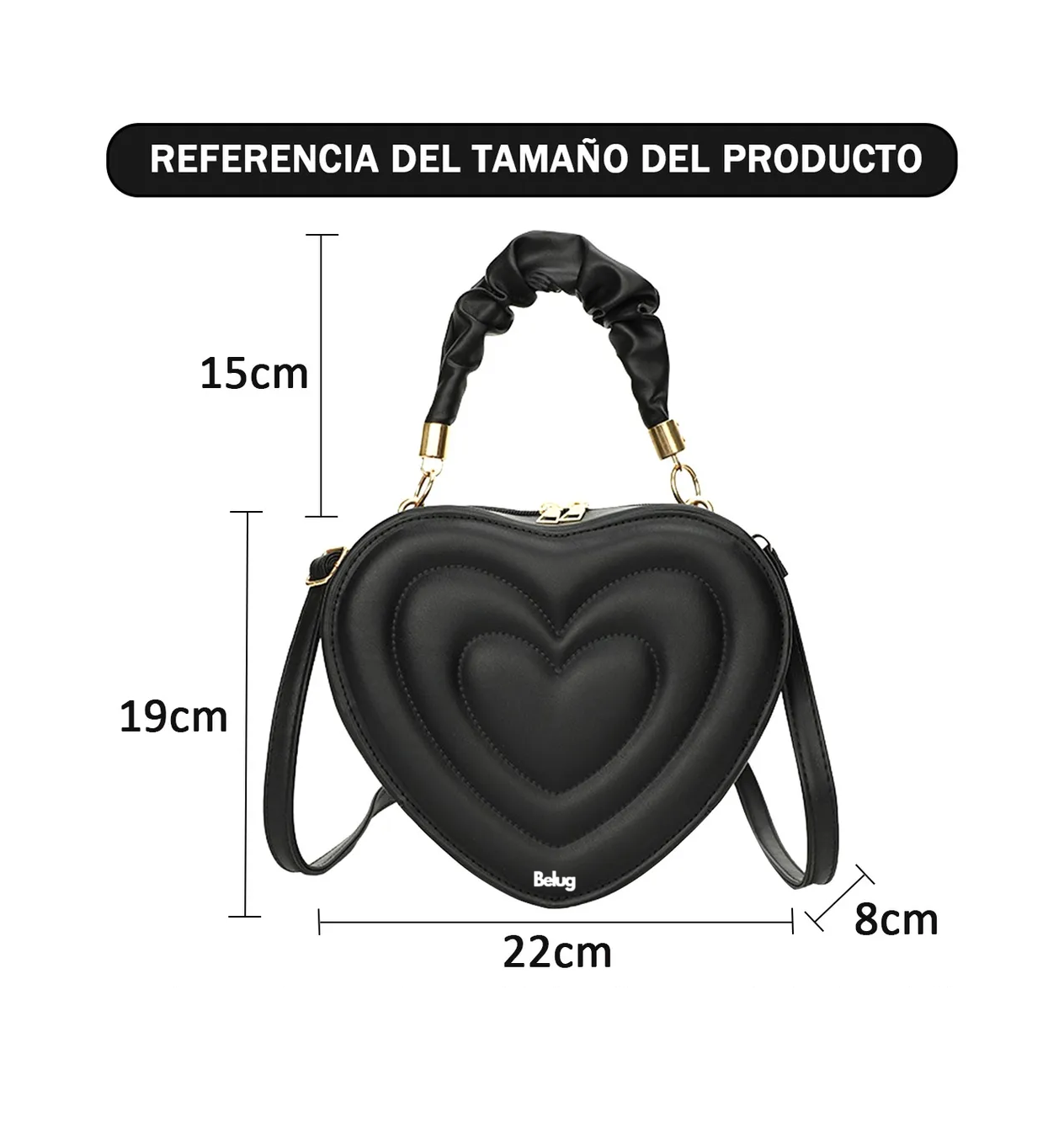 Foto 6 pulgar | Bolso De Mano Forma De Corazón Negro
