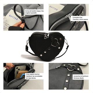 Foto 3 | Bolso Belug Forma De Corazón Bandolera Moda Bolsa De Mano Pu Mujer Negro