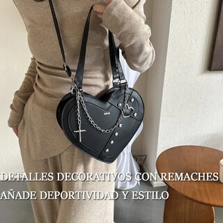 Foto 5 | Bolso Belug Forma De Corazón Bandolera Moda Bolsa De Mano Pu Mujer Negro
