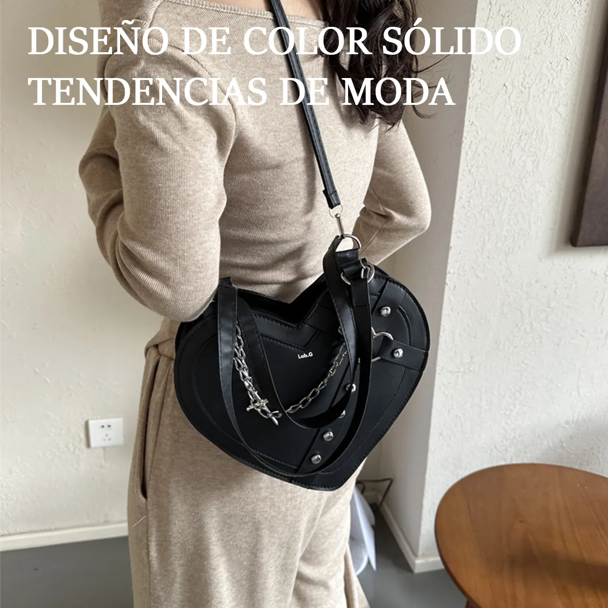 Foto 4 pulgar | Bolso  Lab.g Forma De Corazón Bandolera Moda Bolsa De Mano Pu Mujer Negro