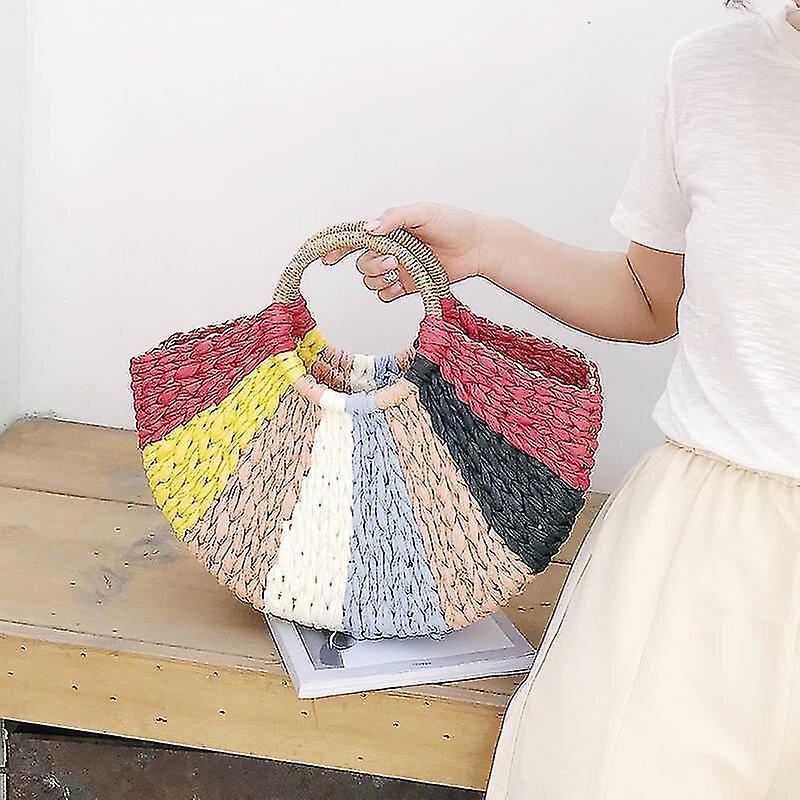 Foto 4 pulgar | Bolso Huoguo Korean Semicircle Art Beach Straw Bag - Venta Internacional.