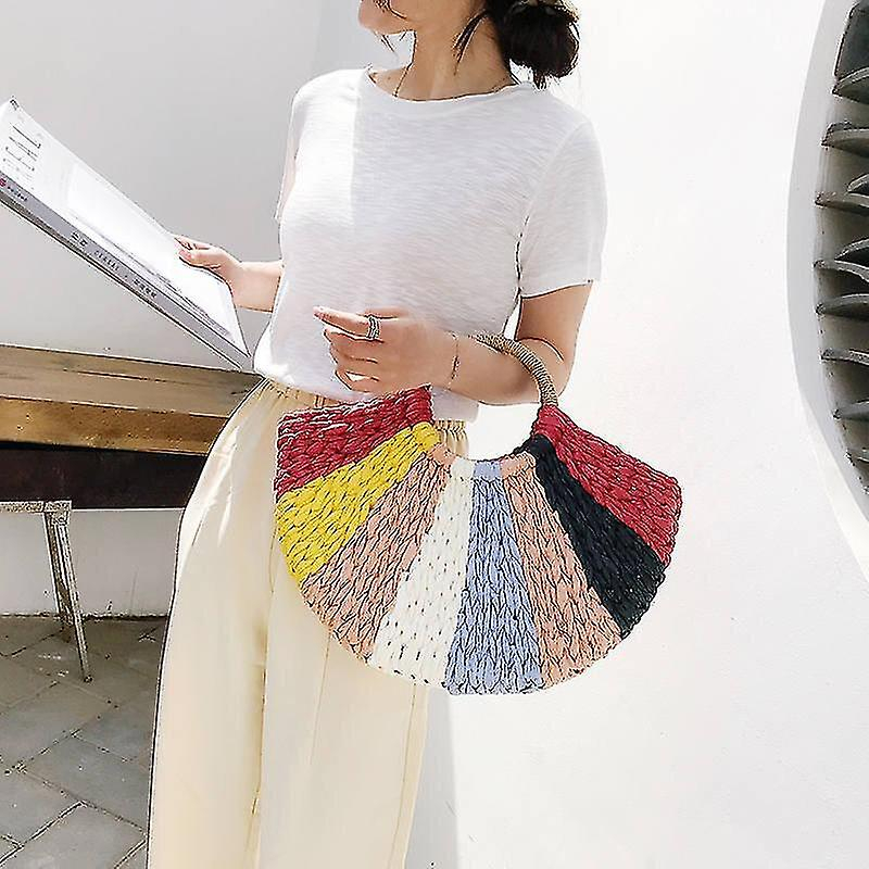 Foto 6 pulgar | Bolso Huoguo Korean Semicircle Art Beach Straw Bag - Venta Internacional.