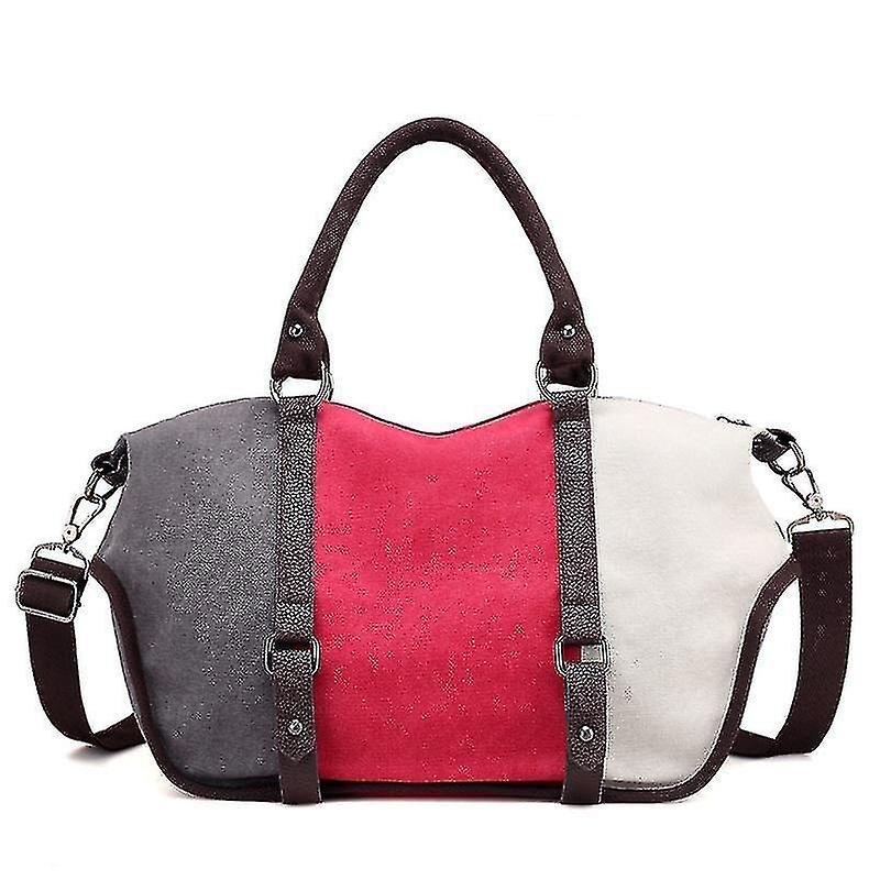 Foto 2 pulgar | Bolso Huoguo Lona Contraste Color Para Mujer Rojo Gris - Venta Internacional.