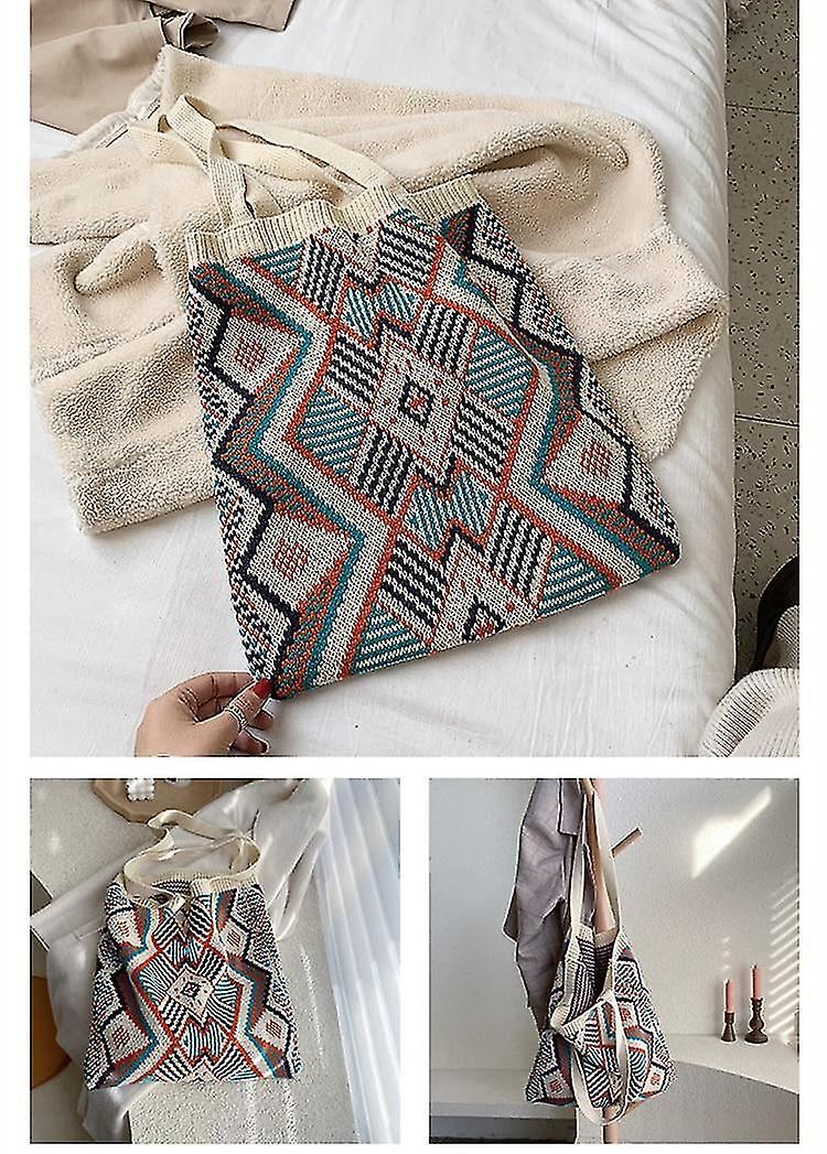Foto 4 pulgar | Bolso De Mano Huoguo De Lana De Ganchillo Con Asa Superior Abierta  Blanco - Venta Internacional.