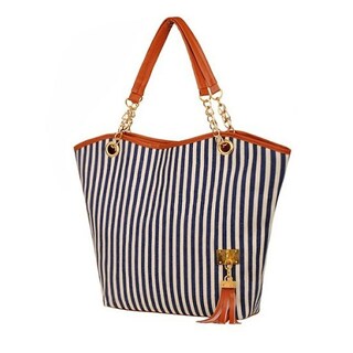 Foto 1 | Bolso De Mano Huoguo De Lona Con Borlas A Rayas Para Mujer Y Niña - Venta Internacional.