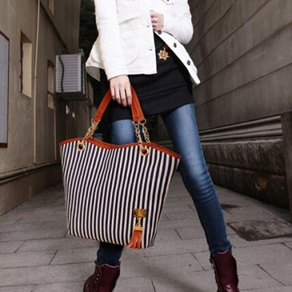 Foto 5 pulgar | Bolso De Mano Huoguo De Lona Con Borlas A Rayas Para Mujer Y Niña - Venta Internacional.