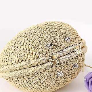 Foto 2 | Bolso De Mano Huoguo Para Mujer Nido Verano Playa Ratán Paja Marrón Claro - Venta Internacional.