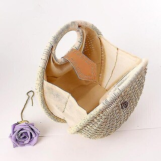 Foto 3 | Bolso De Mano Huoguo Para Mujer Nido Verano Playa Ratán Paja Marrón Claro - Venta Internacional.