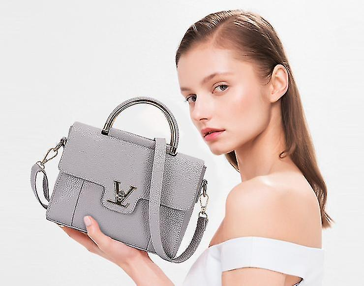 Foto 5 pulgar | Bolso De Mano Huoguo Bolso De Mano De Piel De Lujo Para Mujer Gris Claro - Venta Internacional.