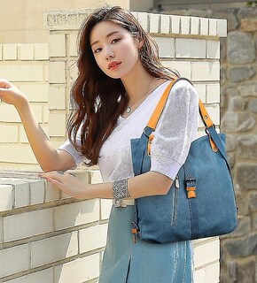 Foto 2 | Bolso Huoguo Didabear De Lona Para Mujer Azul 35 Cm - Venta Internacional.