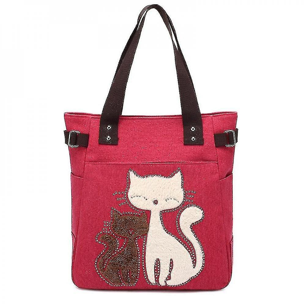 Foto 2 pulgar | Bolso Huoguo Elegante Bolso De Lona Con Estampado De Gatos Para Mujer  Rojo - Venta Internacional.