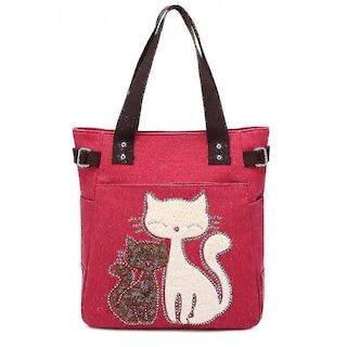 Foto 1 | Bolso Huoguo Elegante Bolso De Lona Con Estampado De Gatos Para Mujer Rojo - Venta Internacional.