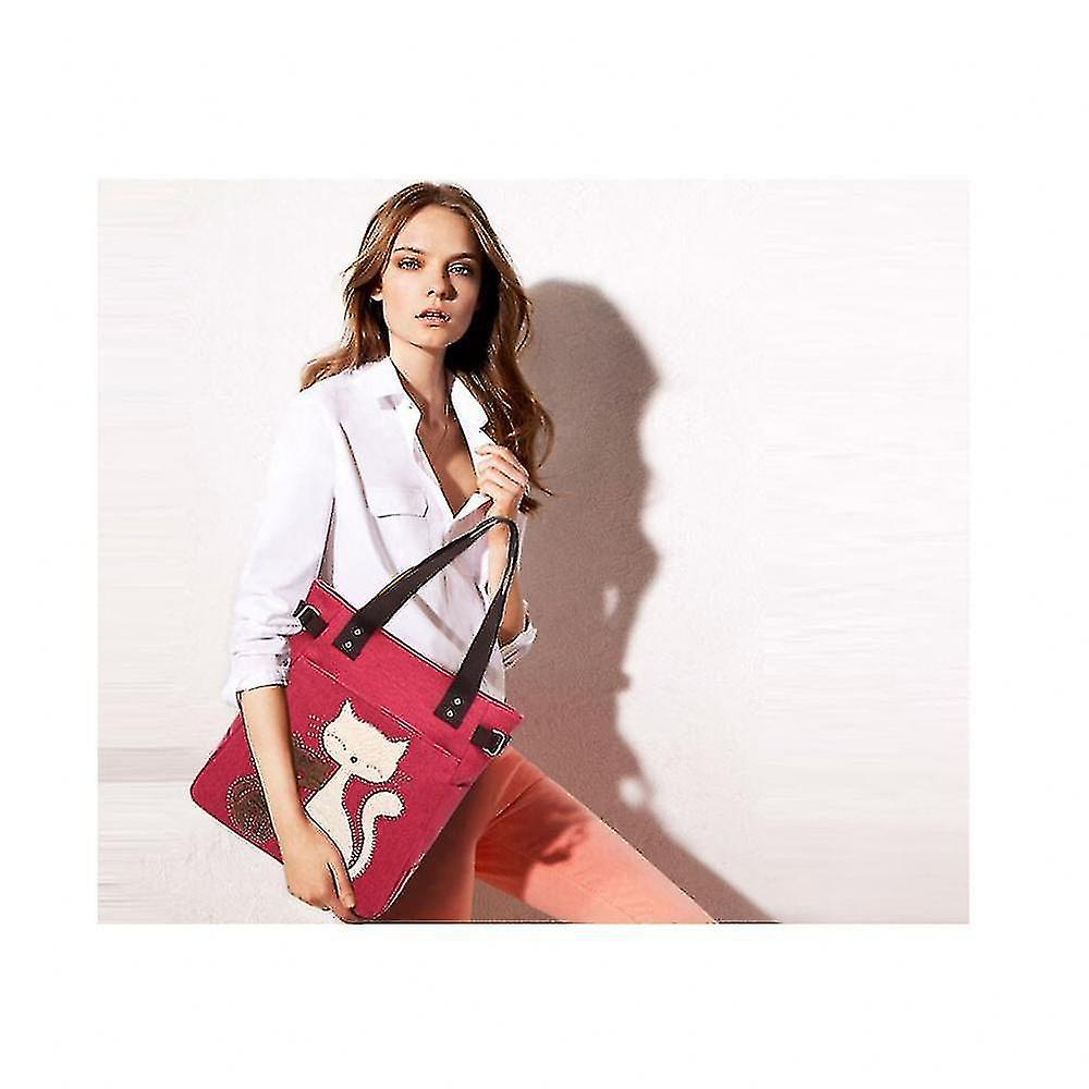 Foto 3 pulgar | Bolso Huoguo Elegante Bolso De Lona Con Estampado De Gatos Para Mujer  Rojo - Venta Internacional.