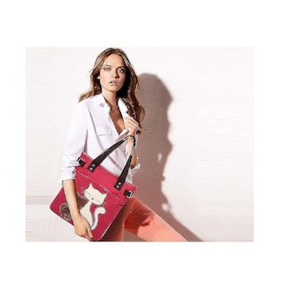 Foto 2 | Bolso Huoguo Elegante Bolso De Lona Con Estampado De Gatos Para Mujer Rojo - Venta Internacional.