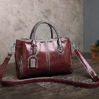Foto 1 | Bolso Huoguo Asa Tejida En Contraste Color Cuero Rojo - Venta Internacional.