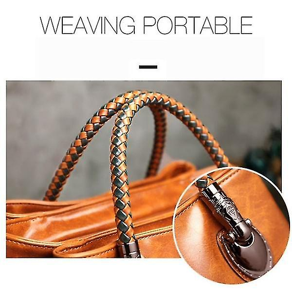Foto 4 | Bolso Huoguo Asa Tejida En Contraste  Color Cuero Rojo - Venta Internacional.
