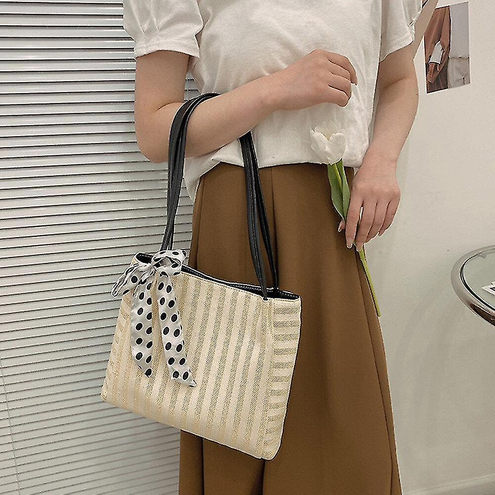 Foto 4 pulgar | Bolso De Mano Huoguo  Bufanda De Seda Tejida  Paja  Gran Capacidad Para Mujer - Venta Internacional.