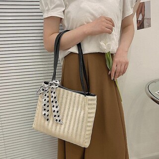 Foto 3 | Bolso De Mano Huoguo Bufanda De Seda Tejida Paja Gran Capacidad Para Mujer - Venta Internacional.